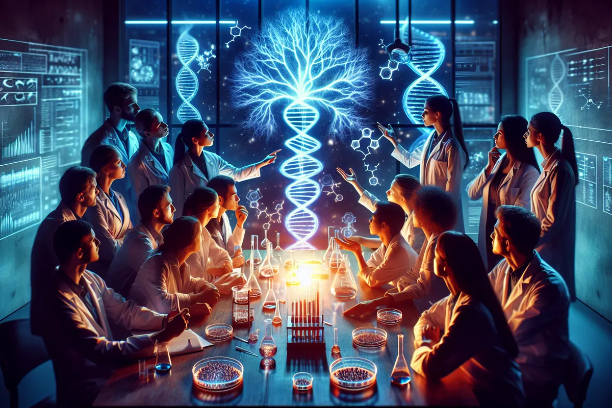 Une scientifique étudie une carte de réseaux génétiques reliant des groupes de gènes dans un laboratoire.