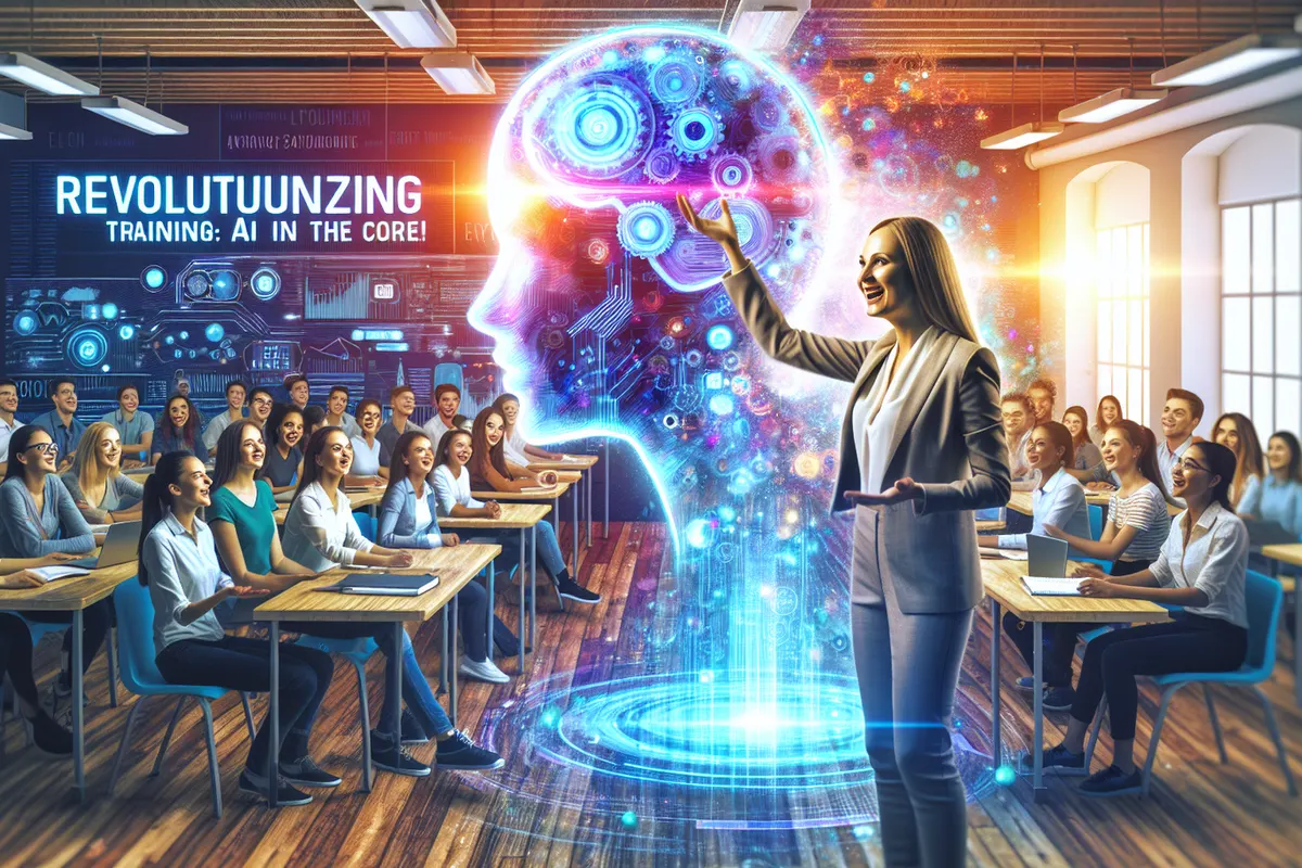 Des adultes suivent une formation pratique à l’intelligence artificielle dans une salle de cours numérique.