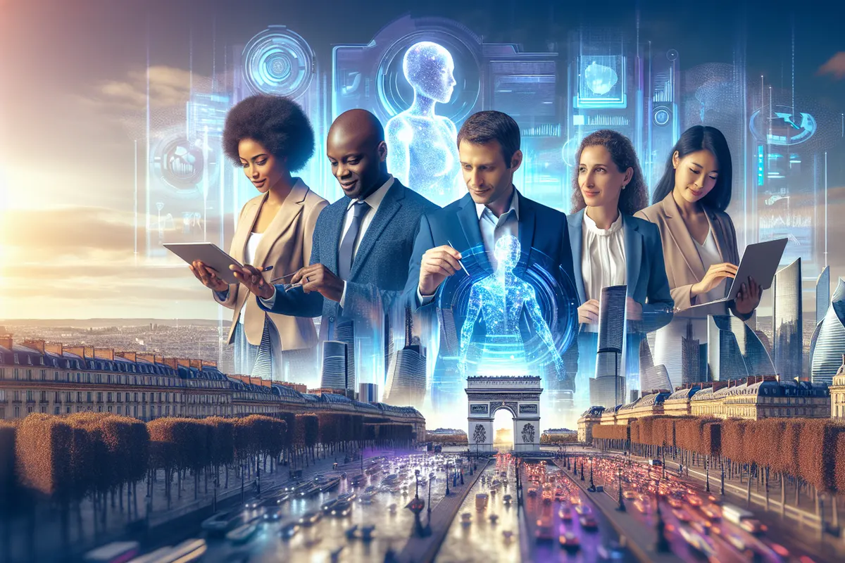 Chercheurs et ingénieurs dans un centre d’innovation en IA relié à une infrastructure de calcul.