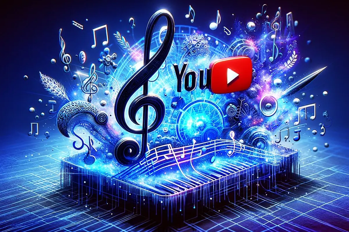 Un créateur prépare une musique générée par IA pour une courte vidéo, devant son ordinateur et un microphone.